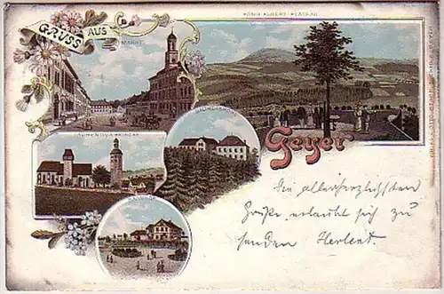 08516 Ak Lithographie Salutation de Geyer Gare, etc. 1898