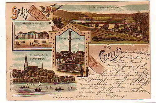 08482 Ak Lithographie Gruss aus Chemnitz Kaserne 1903