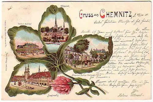 08460 Kleeblatt Ak Gruß aus Chemnitz Bahnhof usw. 1901