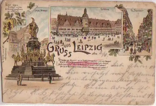 08459 Litho Gruss aus Leipzig Petersstrasse usw. 1895