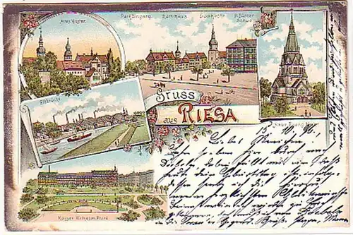 08455 Ak Lithographie Greuss de Riesa 1896