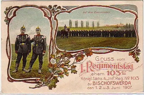 08449 Ak Gruß vom Regimentstag Bischofswerda 1907