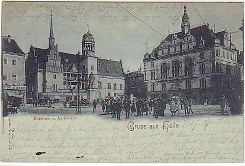 08448 Mondscheinkarte Gruß aus Halle Ratskeller 1898