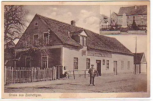 08377 Ak Gruß aus Zschettgau Gasthof usw. um 1920
