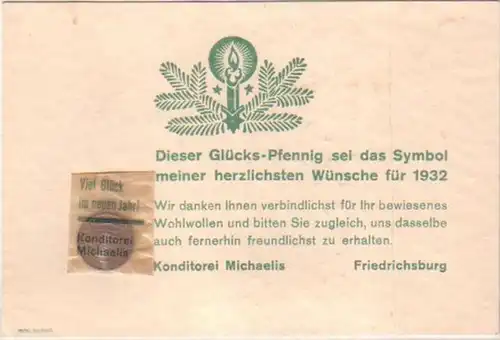 08366 Carte Friedrichsburg pâtisserie Michaelis 1932