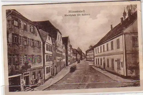 08328 Ak Münnerstadt Marché avec hôtel de ville 1921