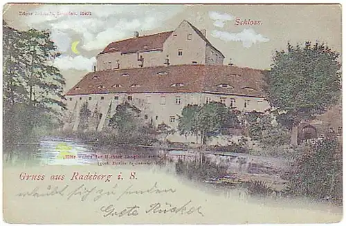 08275 Mondscheinkarte Gruß aus Radeberg in Sa. 1900