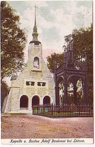 08219 Ak Lütten Gustav Adolf Monument et Chapelle 1924