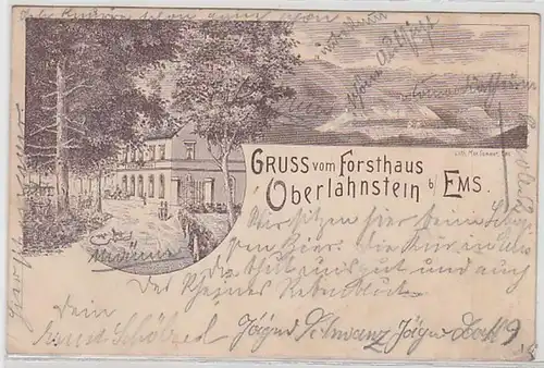 08183 Ak Gruss de la Maison Forestière Oberlahnstein près d'Ems 1896