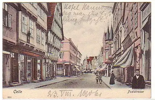 08169 Ak Celle Poststrasse avec des magasins 1906