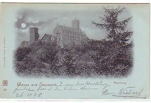 08167 Mondscheinkarte Gruss aus Eisenach Wartburg 1898