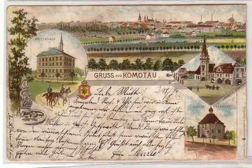 08151 Ak Lithographie Salutation de Komotau 1896