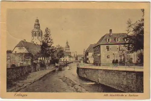 08140 Ak Ettlingen Marktkirche et Hôtel de Ville 1927