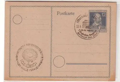 08115 Ganzsachenkarte mit Sonderstempel Margeritentag der Bauhütte Halle 1947