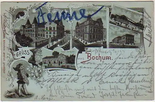 08114 Ak Gruss aus Bochum Bahnhof usw. 1898