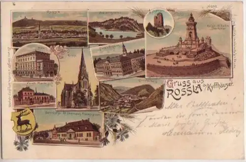 08111 Ak Lithographie Gruss aus Rossla a. Kyffh. 1898