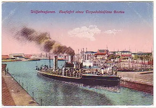 08060 Ak Wilhelmshaven Ausfahrt eines Torpedobootes1925