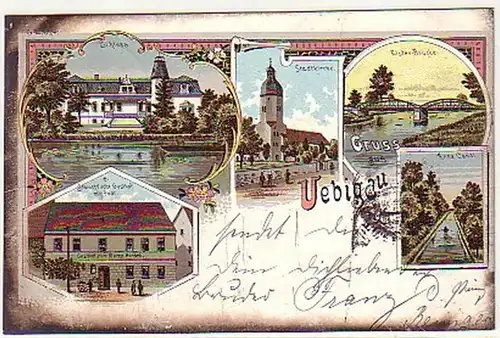 08010 Ak Lithographie Gruss aus Uebigau bei Halle 1902