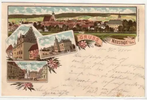 07987 Ak Lithographie Gruß aus Neustadt an der Orla1900