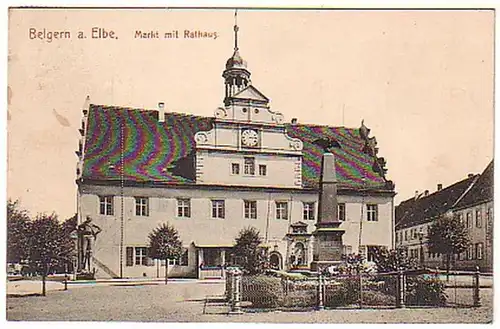 07957 Ak Belgern a. Elbe Markt avec hôtel de ville 1909