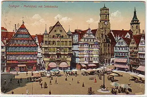 07936 Ak Stuttgart Marktplatz avec la église de stylo 1926