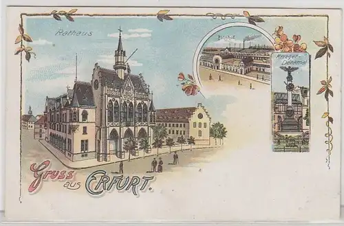 07917 Ak Lithographie Gruß aus Erfurt Bahnhof um 1910