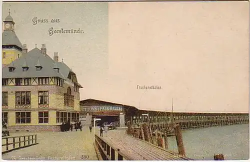 07913 Ak Gruss aus Geestemünde Fischereihafen um 1900