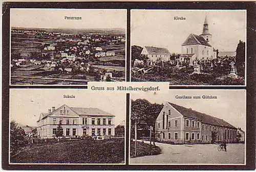 07876 Ak Gruß aus Mittelherwigsdorf Gasthaus usw. 1913
