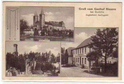 07864 Ak Gruß aus Gasthof Biesern bei Rochlitz 1929