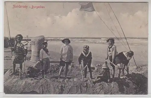 07854 Ak Norderney Kinder am Strand beim Burgenbau 1911