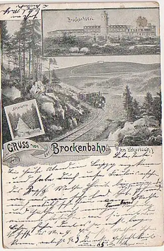 07829 Ak Gruß von der Brockenbahn am Eckerloch 1899