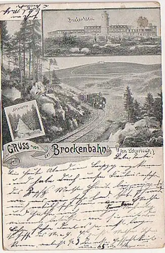 07829 Ak Salutation de la Brockenbahn am Eckerloch 1899