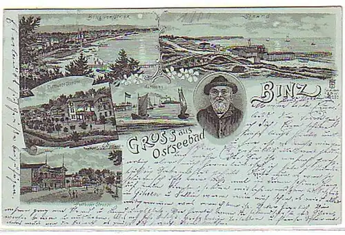 07823 Mondscheinkarte Gruß aus Ostseebad Binz 1900