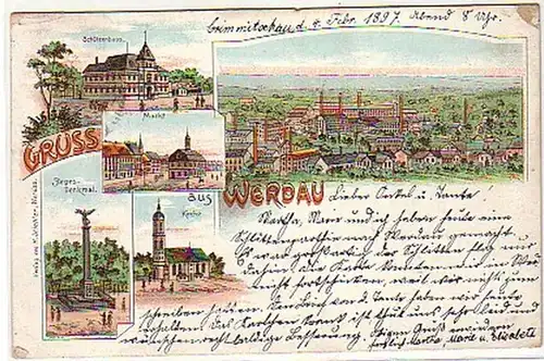 077770 Ak Lithographie Gruss de Werdau 1897