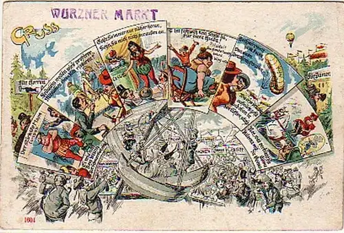 07764 Ak Lithographie Salutation du marché Wurzner vers 1900