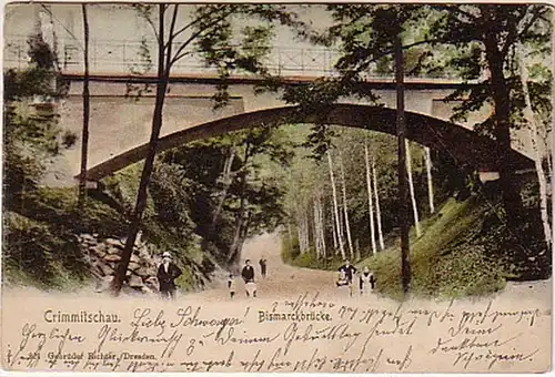 07744 Ak Crimmitschau Bismarckbrücke vers 1905