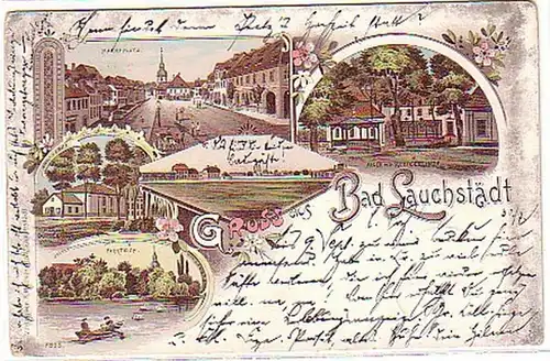 07707 Ak Lithographie Gruss de Bad Lauchstadt 1897
