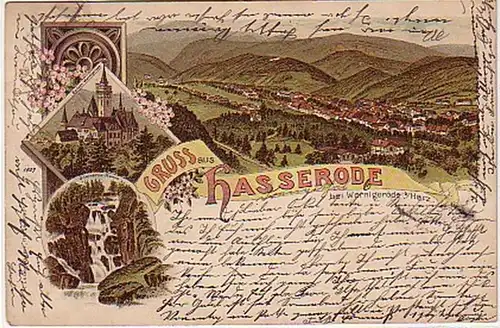 07691 Ak Lithographie Gruss de Hasserode am Harz 1899