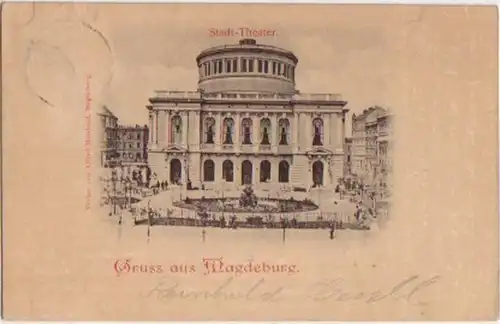 07672 Ak Gruss aus Magdeburg Stadt-Theater 1899