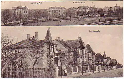 07668 Ak Naunhof Bahnhof- und Goethestraße 1913
