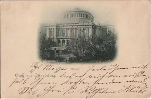 07627 Ak Gruss de Magdeburg Théâtre 1898