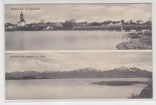 07608 Mehrbild Ak Seebruck am Chiemsee Ausblick vom Gasthof zur Post um 1910