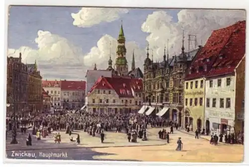 07600 Ak Zwickau marché principal avec pharmacie vers 1910