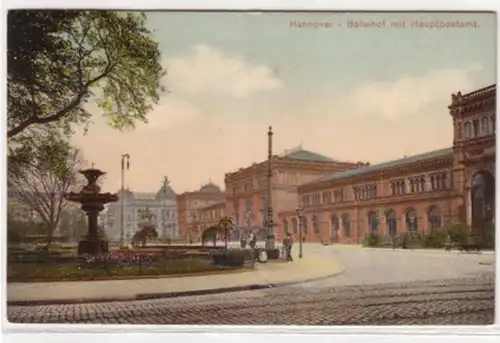 07585 Ak Hannover Bahnhof mit Hauptpostamt 1912