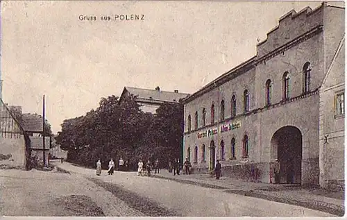 07583 Ak Gruß aus Polenz bei Brandis Gasthof 1909