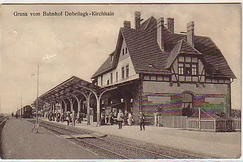 07453 Ak Gruß vom Bahnhof Dobrilugk Kirchhain 1914