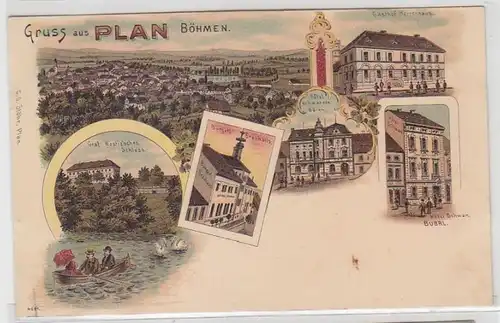 07361 Ak Lithographie Gruß aus Plan in Böhmen um 1900