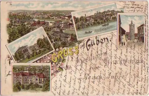 07343 Ak Lithographie Gruss de Guben 1897