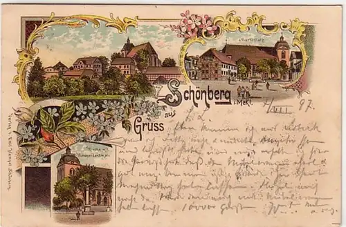 07339 Ak Lithographie Salutation de Schönberg i. Meckl. 1897