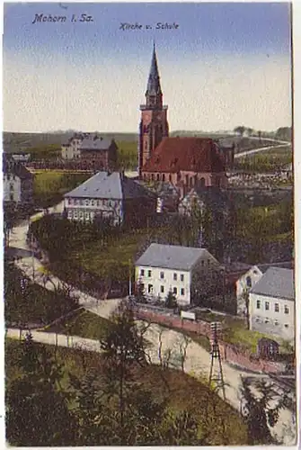 07300 Ak Mohorn en Saxe Église et école vers 1910